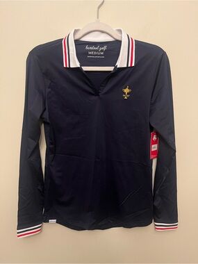 NWT Barstool Golf Ryder Cup Long Sleeve Collared Tee Women's Size Medium Navy